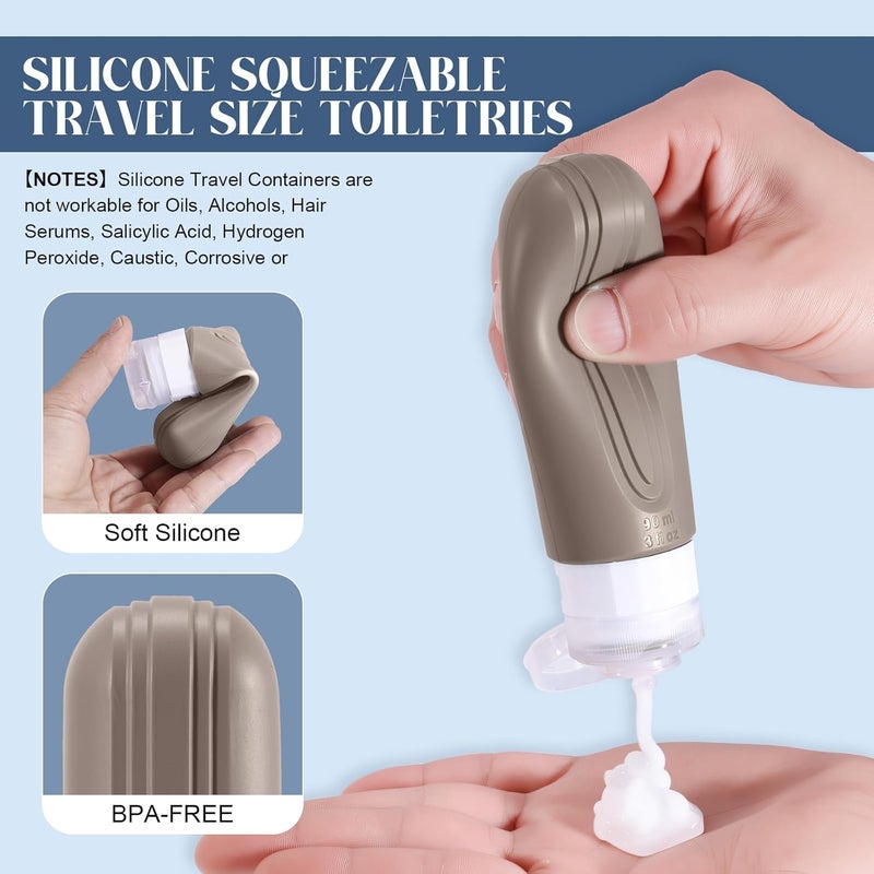 YIIMER Travel Bottles for Toiletries, 3oz TSA Approved Travel Size Toiletries, Silicone Leak-Proof Refillable Containers, Squeezable Liquid Essentials Bottles W/Clear Bag (CREAM) - Image 3